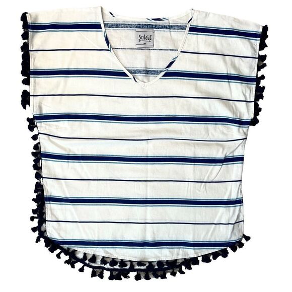Blue Stripe Linen Swimsuit Coverup - Picture 2 of 7